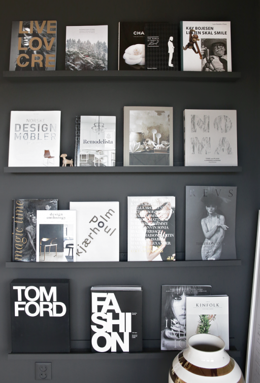 Black wall with books